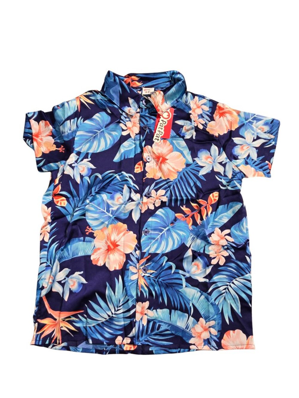 NWT | PatPat Boy’s Tropical Floral Hibiscus Palm Leaf Button Up Shirt | 8-9Y